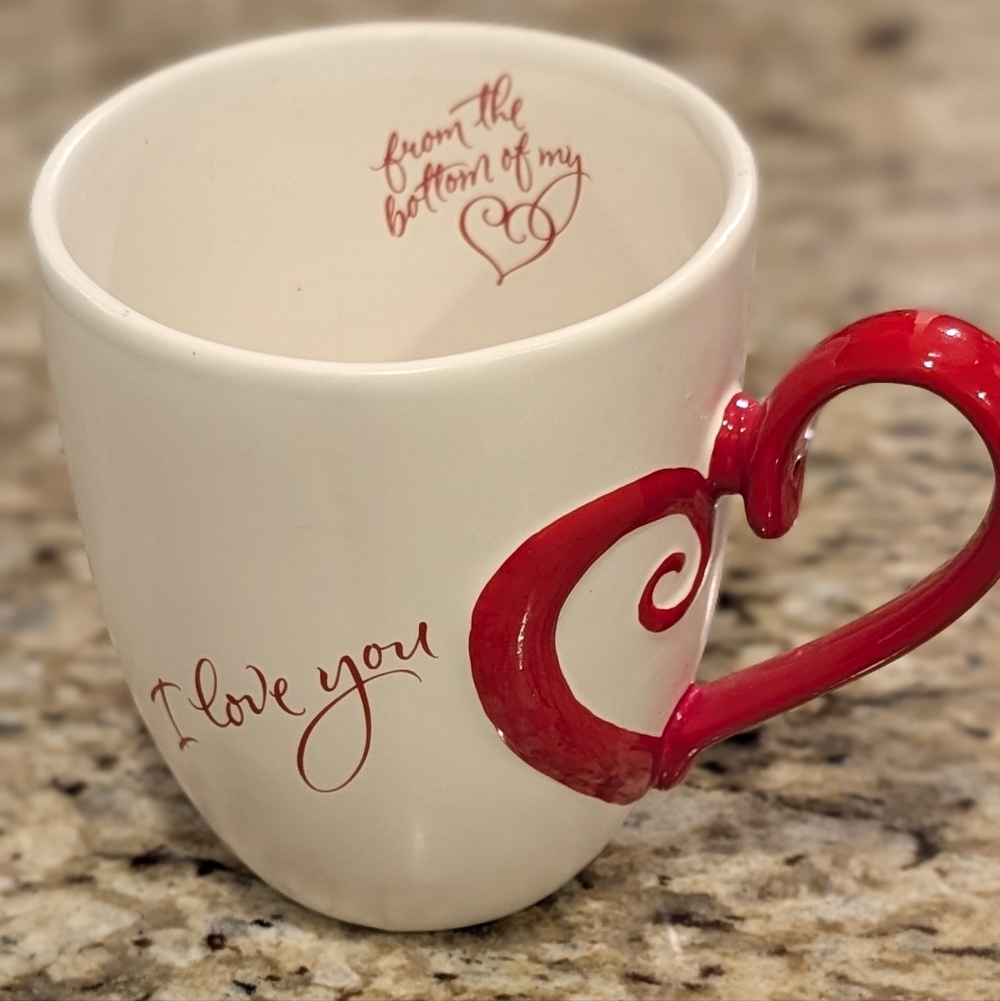 ❤️ Hidden Message Heart Handle Valentine’s Mug - "From the Bottom of My Heart